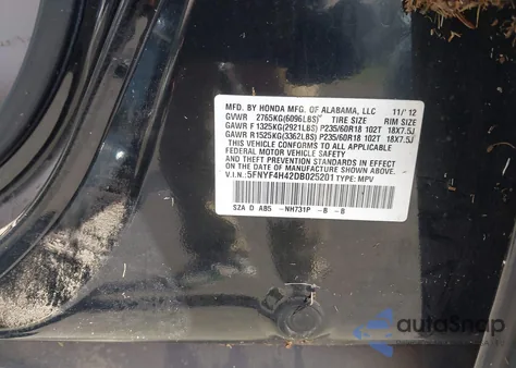 2013 Honda Pilot Ex from USA, damaged, VIN 5FNYF4H42DB025201